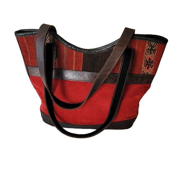 Vintage Handmade Bolivian Boho Leather Trim and Suede Tote Handbag - Picture 2 of 10